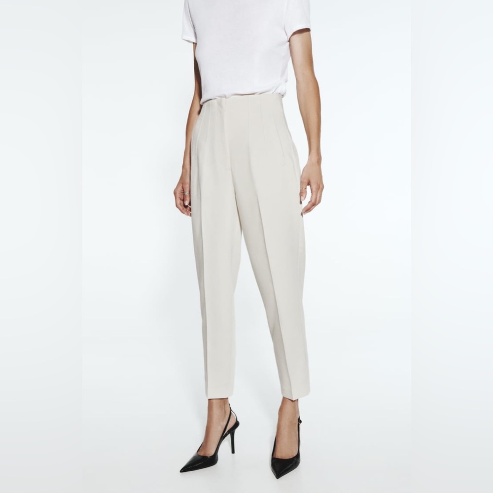 CREAM ZARA HIGH-WAISTED PANTS - XS